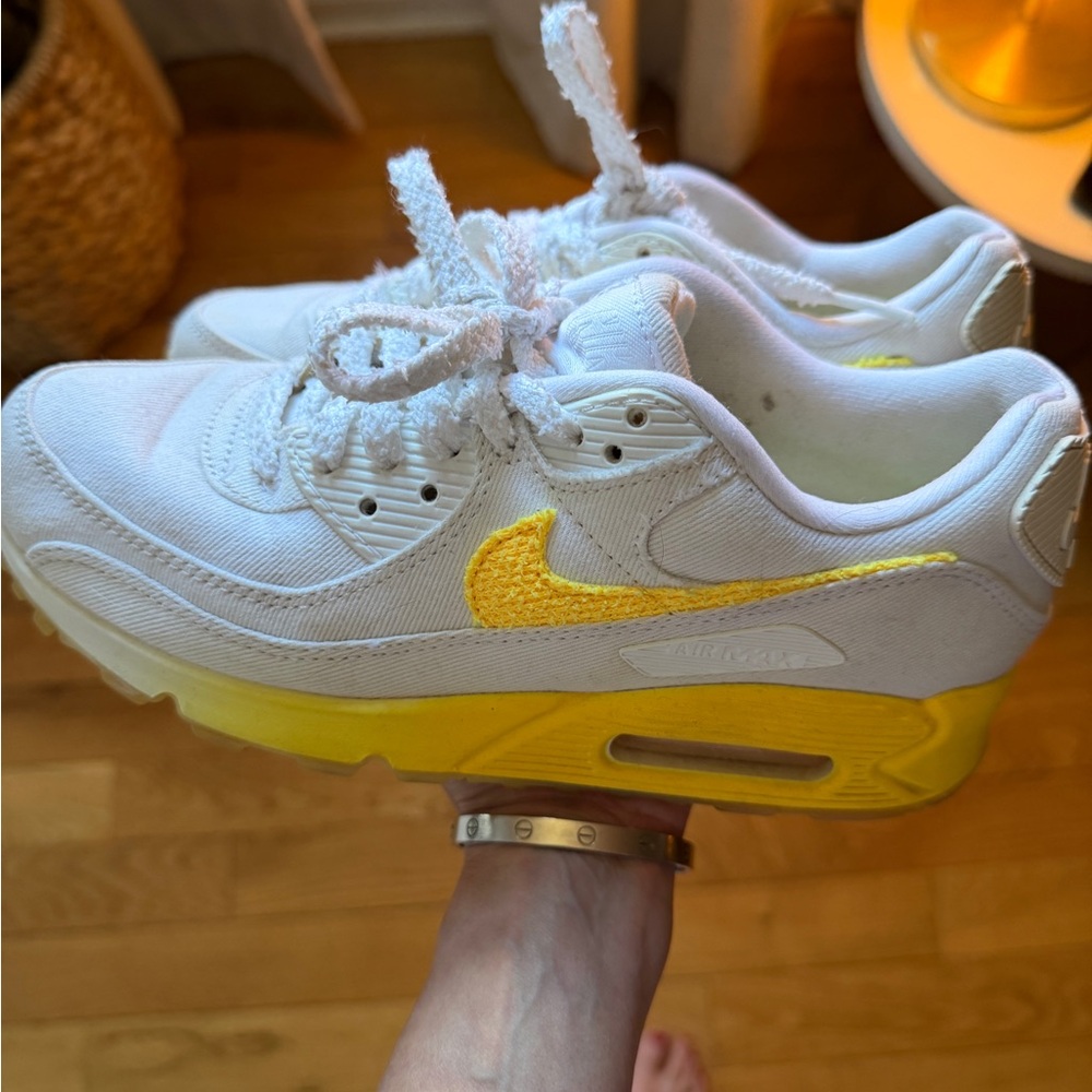Nike Women’s White and Yellow Air Max 90 Sneakers